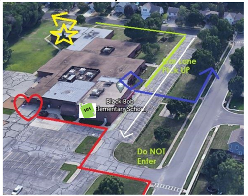 Map of Black Bob Elementary with arrows for dismissal 